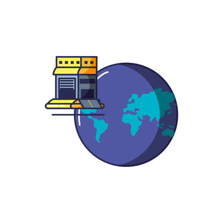 warehouse building with planet earth vector illustration designのイラスト素材