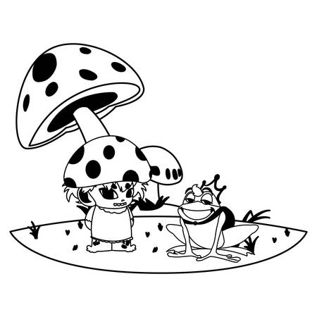 toad prince and fungu elf in garden vector illustration designのイラスト素材