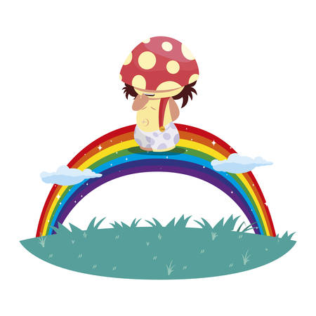 fungu elf with rainbow magic character illustration designのイラスト素材