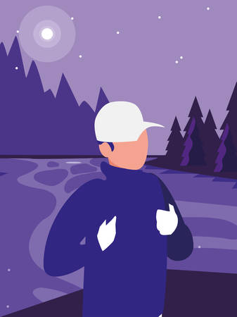 young woman in forest landscape scene vector illustration designのイラスト素材