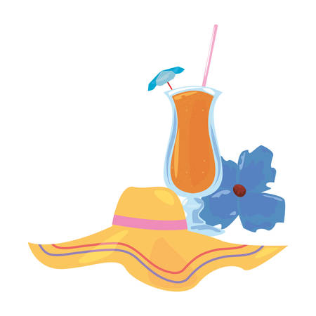 summer time holiday glass cup cocktail hat and flower vector illustrationのイラスト素材