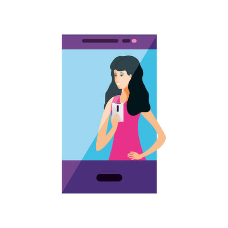 young woman using smartphone character vector illustration designのイラスト素材