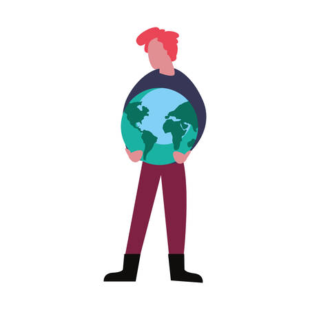 man with planet world happy earth day vector illustrationのイラスト素材