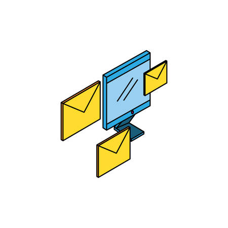 desktop computer with envelopes email vector illustration designのイラスト素材