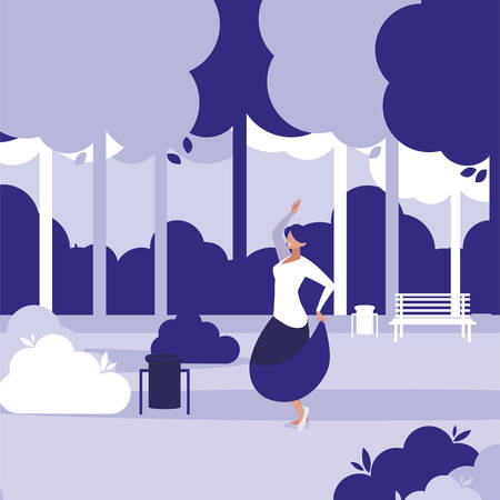young woman dancing in the park character vector illustration designのイラスト素材