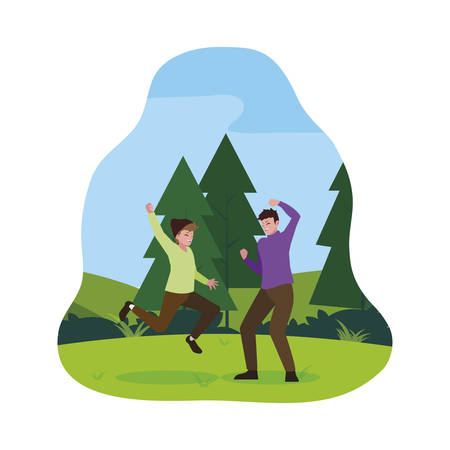 happy young men celebrating in the camp vector illustration designのイラスト素材