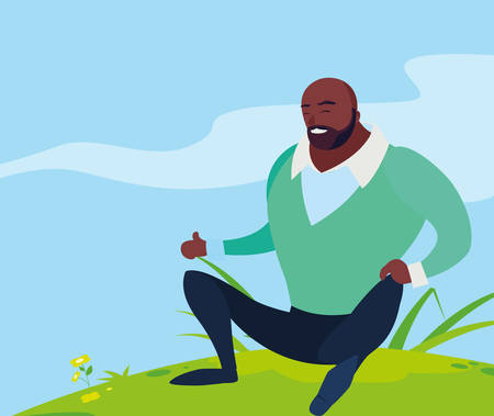 black strong and bearded man seated in the field seated vector illustration designのイラスト素材
