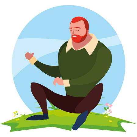 strong and bearded man seated in the field vector illustration designのイラスト素材