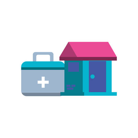 first aid kit with house facade vector illustration designのイラスト素材