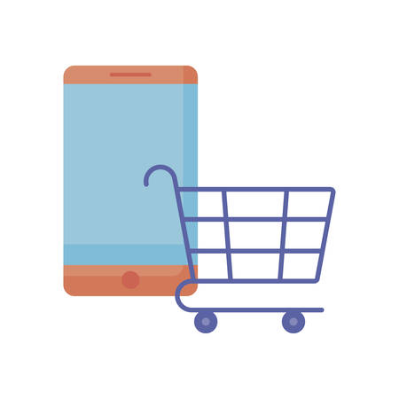 shopping cart with smartphone isolated icon vector illustration designのイラスト素材