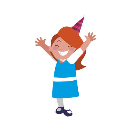 cute happy girl with birthday hat vector illustration designのイラスト素材