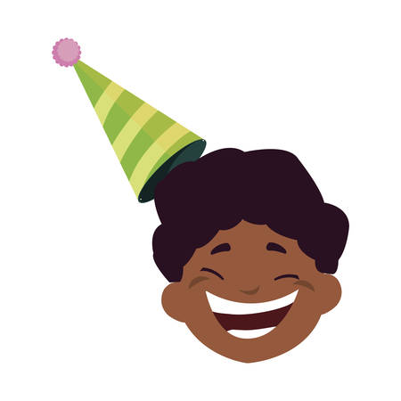 cute happy black boy head with birthday hat vector illustration designのイラスト素材