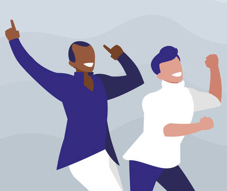 interracial dancers couple disco style characters vector illustration designのイラスト素材
