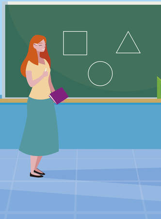 female teacher with textbook and chalkboard vector illustration designのイラスト素材