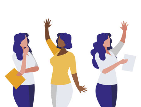 elegant interracial businesswomen avatars characters vector illustration designのイラスト素材