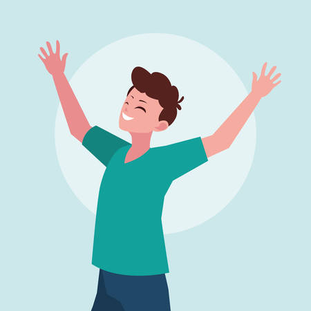 young man happy celebrating with hands up vector illustration designのイラスト素材