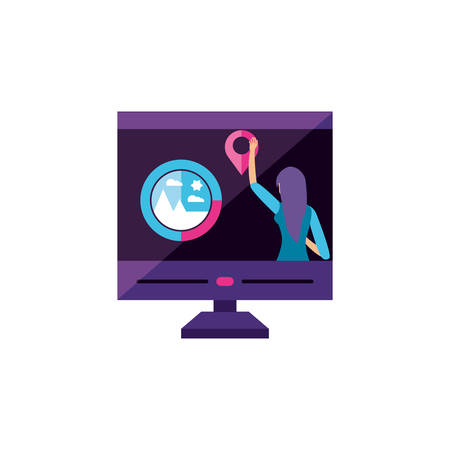 young woman with desktop computer vector illustration designのイラスト素材