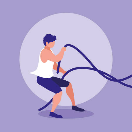 young athletic man with rope sport vector illustration designのイラスト素材