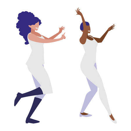 young interracial girls dancing characters vector illustration designのイラスト素材