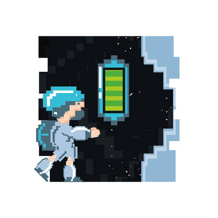 video game avatar pixelated with battery level vector illustration designのイラスト素材
