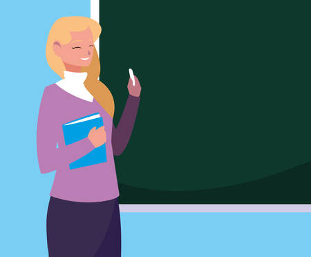 teacher female with chalkboard and book vector illustration designのイラスト素材