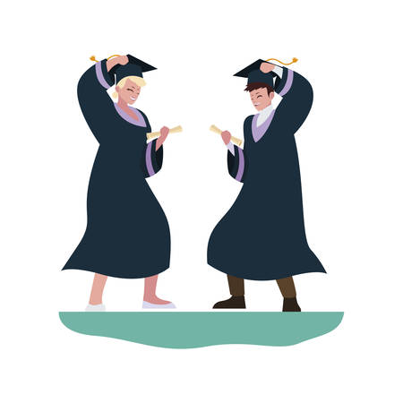 young couple students graduated celebrating vector illustration designのイラスト素材