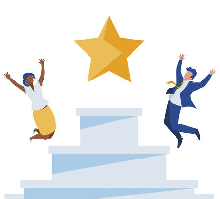 elegant business couple celebrating with star in podium vector illustration designのイラスト素材