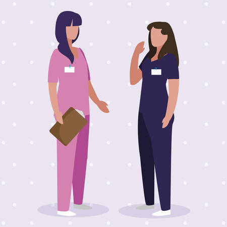 female medicine workers with uniform characters vector illustration designのイラスト素材