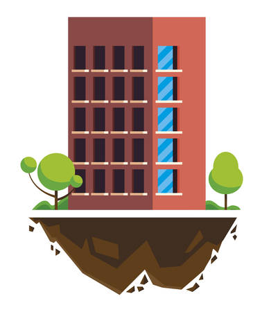 urban building in terrain ground with trees vector illustration designのイラスト素材