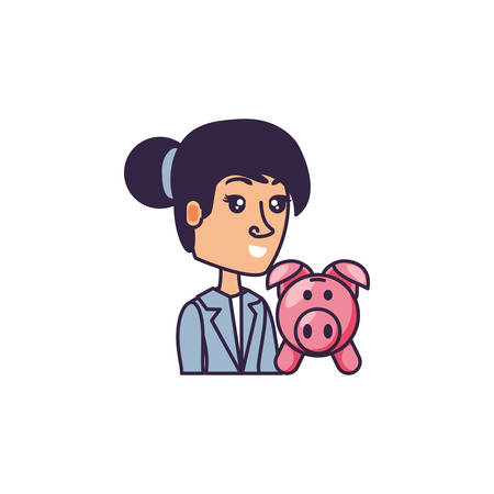 business woman with piggy bank vector illustration designのイラスト素材