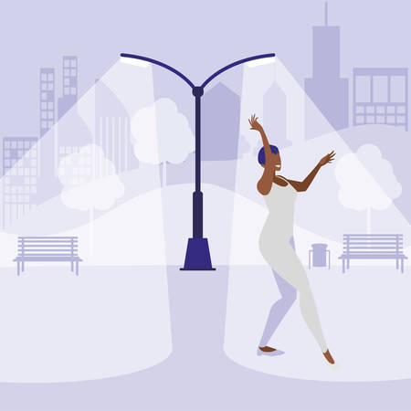 young black woman dancing in the park character vector illustration designのイラスト素材
