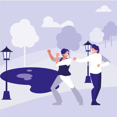 young dancers couple dancing in the park vector illustration designのイラスト素材