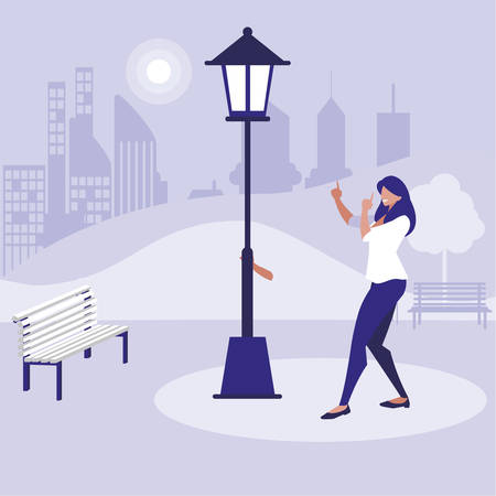 young woman dancing in the park character vector illustration designのイラスト素材