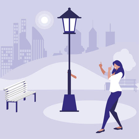young woman dancing in the park character vector illustration designのイラスト素材