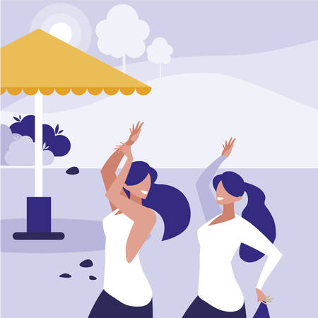 young girls dancing in the park characters vector illustration designのイラスト素材