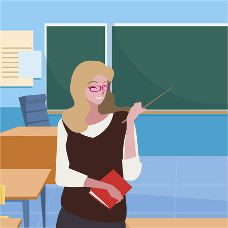 female teacher in the classroom character vector illustration designのイラスト素材