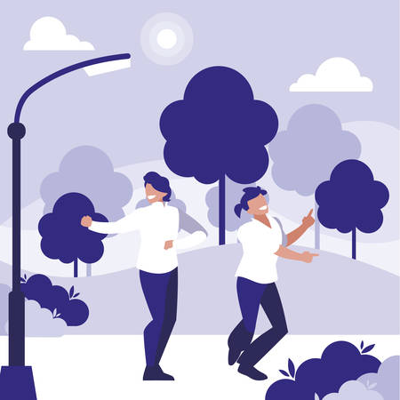 young dancers couple dancing in the park vector illustration designのイラスト素材