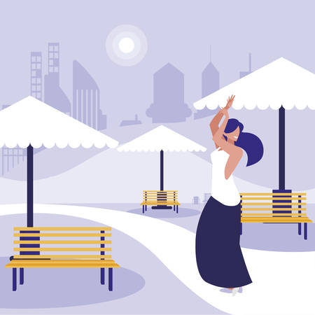 young woman dancing in the park character vector illustration designのイラスト素材