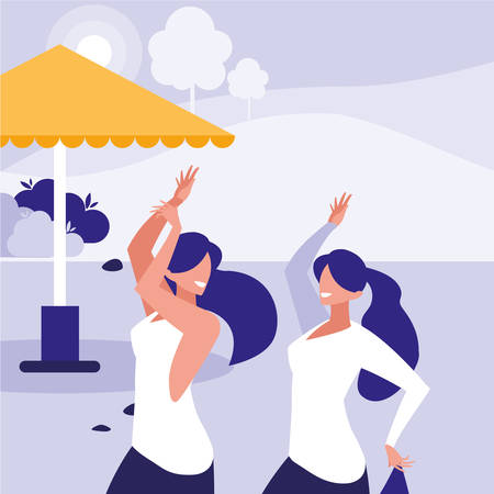 young girls dancing in the park characters vector illustration designのイラスト素材