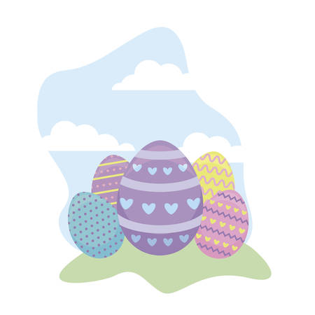 set of decorated eggs easter in grass vector illustration designのイラスト素材