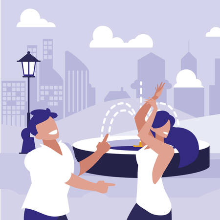young couple dancing in the park characters vector illustration designのイラスト素材
