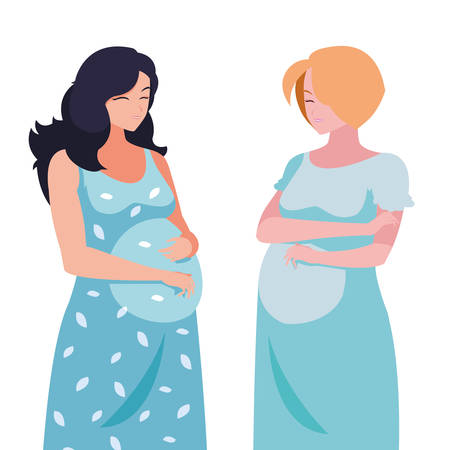 couple of beautiful pregnancy women characters vector illustration designのイラスト素材