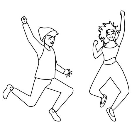 happy young couple celebrating characters vector illustration designのイラスト素材