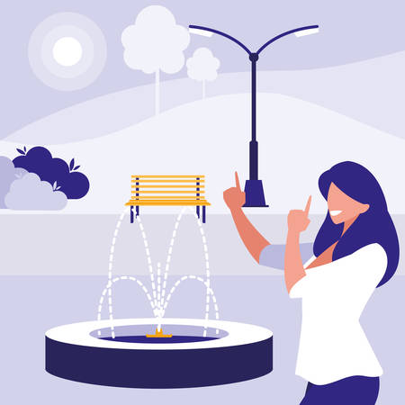 young woman dancing in the park character vector illustration designのイラスト素材