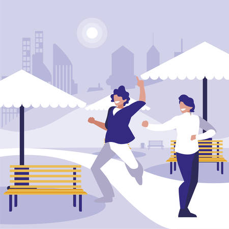 young dancers couple dancing in the park vector illustration designのイラスト素材