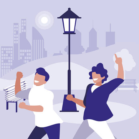 young dancers couple dancing in the park vector illustration designのイラスト素材