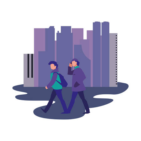 men walking in the city street vector illustrationのイラスト素材
