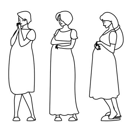 group of beautiful pregnancy women characters vector illustration designのイラスト素材