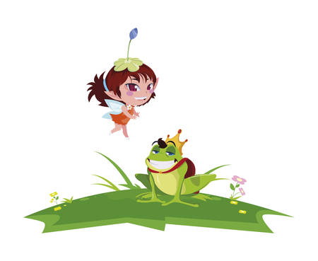 beautiful magic fairy with toad prince in the garden vector illustration designのイラスト素材
