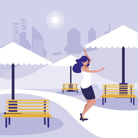 young woman dancing in the park character vector illustration designのイラスト素材